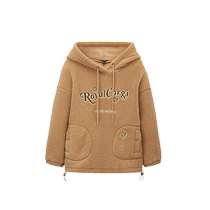 Eland winter plush sweatshirt womens thick imitation sherpa mid-length loose simple hooded pullover