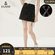 ELAND clothes lovers spring summer break with unique small sub-draw rope design washed denim skirt pants shorts women