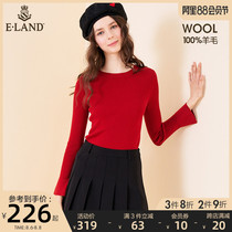 100% wool ELAND clothing love early spring solid color round neck flared sleeve base sweater sweater women