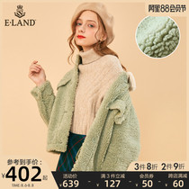 ELAND clothing love sweet tide lapel imitation lambskin thick coat short female warm and comfortable short coat tide