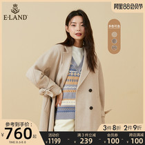 ELAND love winter suit lapel plaid medium and long fashion profile simple wool coat female