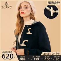 ELAND clothing love winter women retro sheep horn buckle long hooded wool coat medium long pocket coat coat