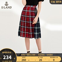 ELAND Clothes Romance Spring Summer Academy Wind small Temperament Casual Grisly Plexigu Skirt Mid-Dress Lady