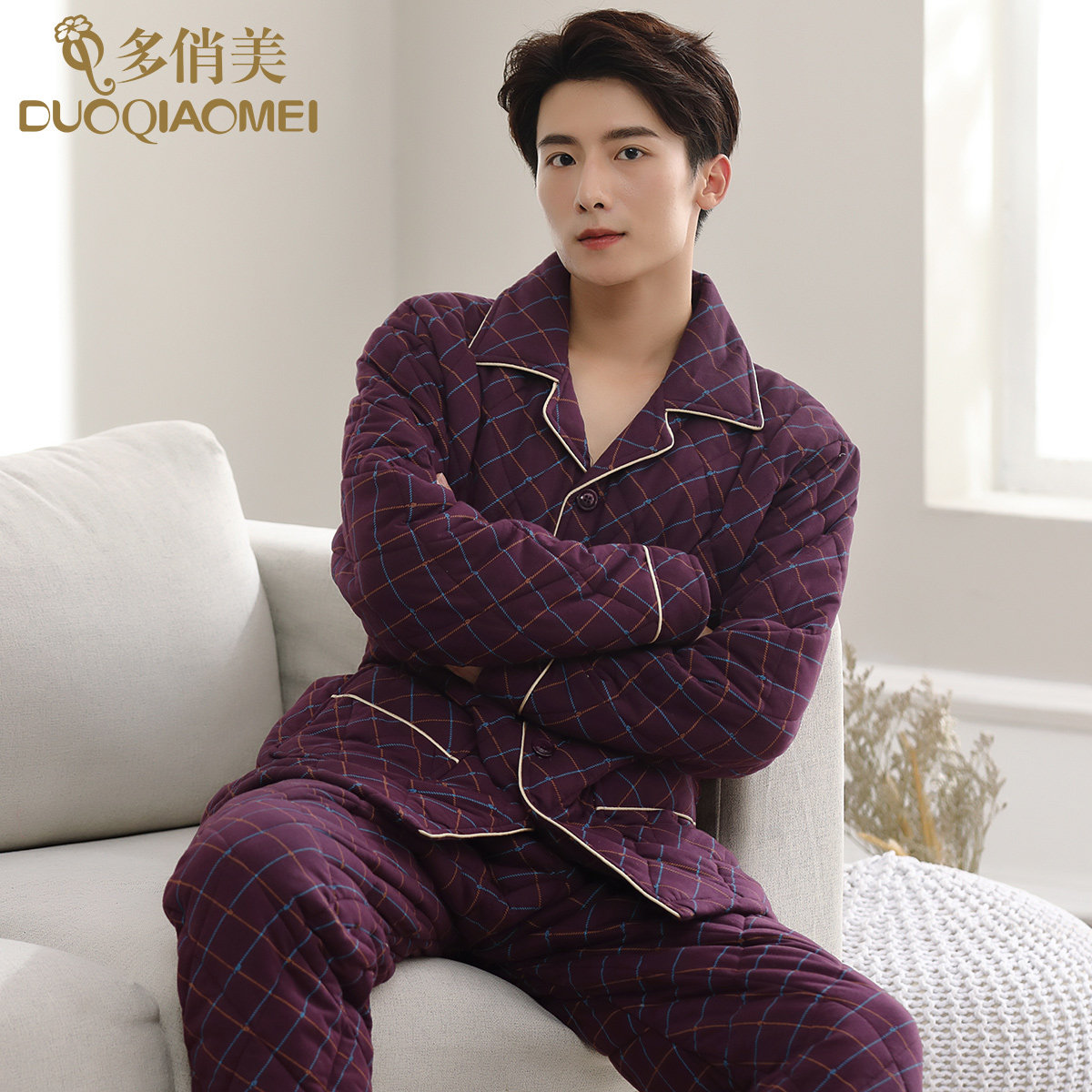Cotton cotton cotton autumn and winter pajamas men's winter thickened warm winter men's cotton home suit men's