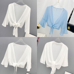 Chiffon cardigan short shawl sun protection top coat thin summer with suspender skirt and blouse for women