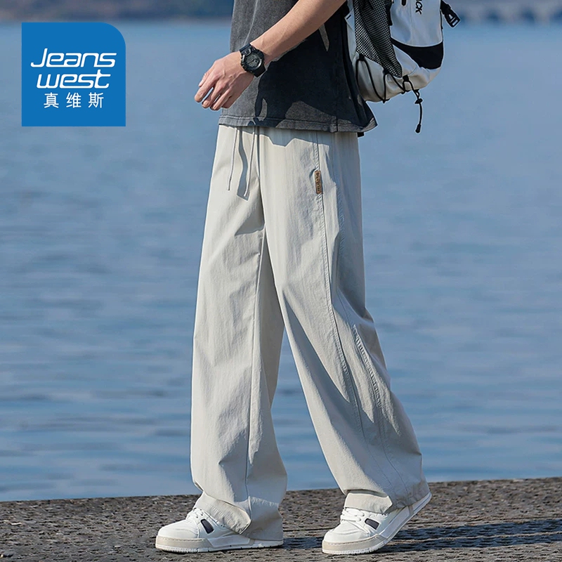 Jeanswest Ice Silk Thin Straight-Leg Casual Pants for Men 2026 Summer Loose Cool Breathable Youth Straight-Leg Pants