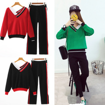 2021 Spring Autumn New Fashion Casual Sports Suit Han Edition Loose Women Sweater Knit Broadlegged Pants Two Suits