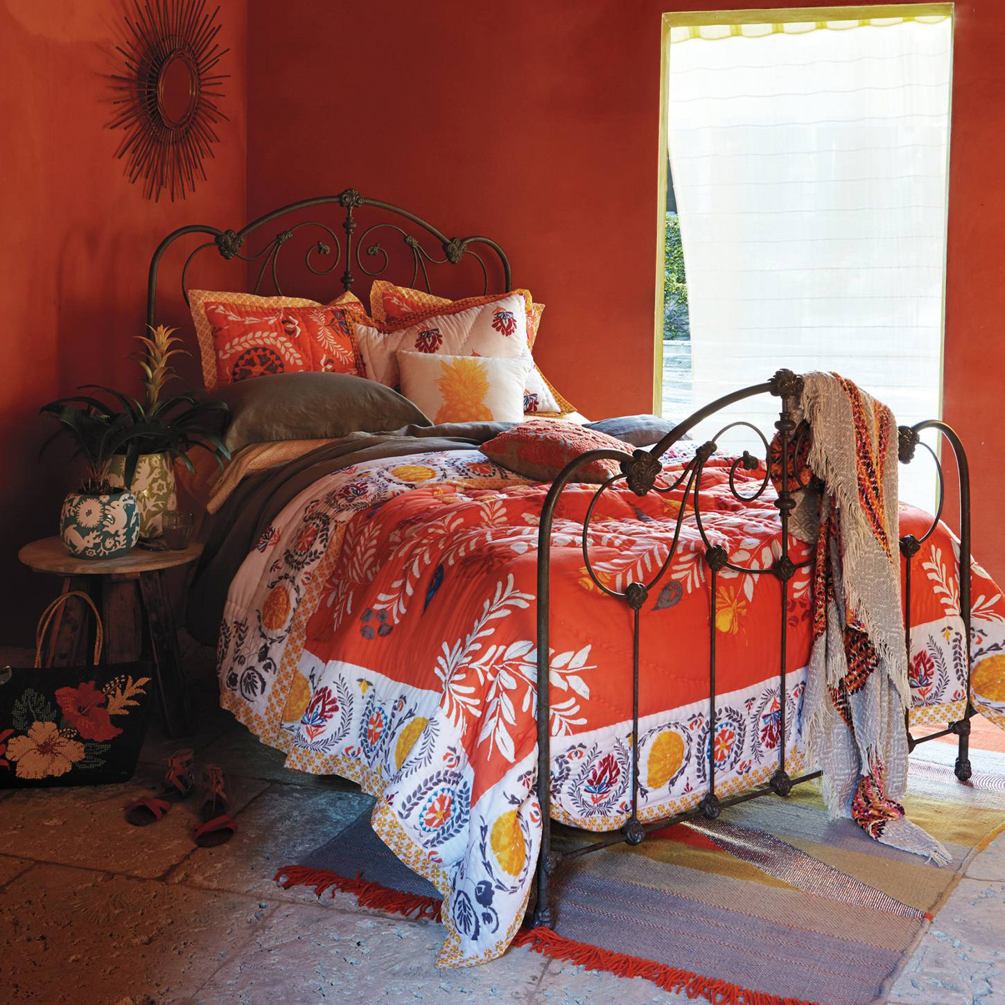 Handmade Quilts Pure handmade carved board printing and dyeing Air-conditioning quilt bed and breakfast household cotton bedding set