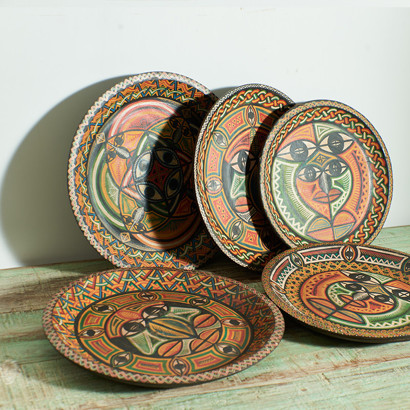 Ethiopian Hand-Painted Wooden Plate, African Hand-Painted Decorative ...