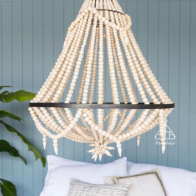 Bali Beaded Lampshade Island Handmade Wooden Chandelier