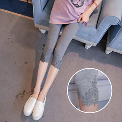 leggings ແມ່ທ້ອງ summer modal splicing lace cropped pants 2024 new maternity pants summer pregnancy mid-pants