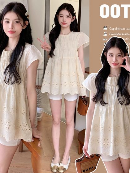 孕妇装夏装甜美绣花短袖上衣时尚夏季怀孕娃娃衫简约休闲衣服潮妈