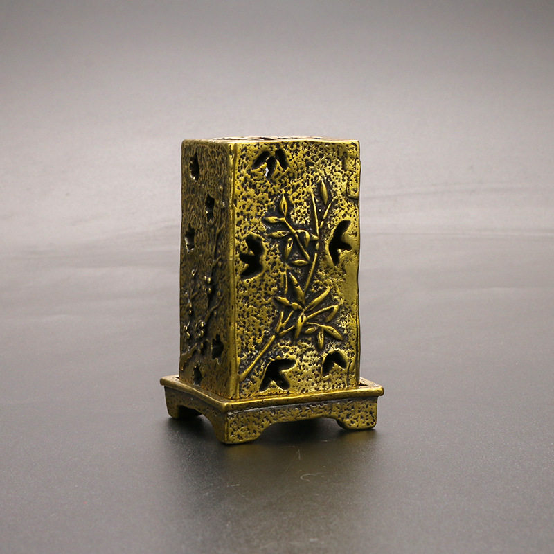 銅 細工 香炉 梅蘭竹菊薫香炉 茶道具香道具 装飾品 工芸品 置物 中式纯黄铜梅兰竹菊四君子熏香炉方形镂空带底座香座书房小摆件-淘宝
