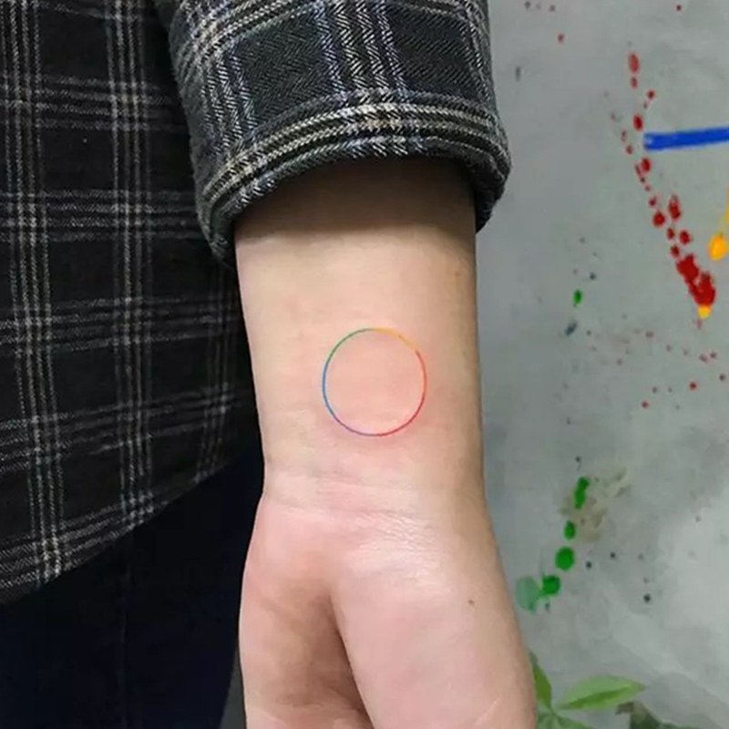 Hyun A wind lovers tattoo stick waterproof women lasting Korean simulation rainbow color circle anti sweat one time sticker