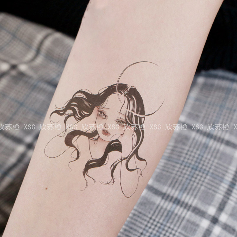 Xin Su orange dark tattoo stickers waterproof personality female small fresh character pattern tide male ins arm tattoo stickers