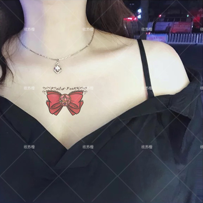 Hinsu Orange Beauty Girl Butterfly Knot Chest Tattooed Stickday Soft Girl tattoo patch Waterproof Female Persistent Net Red