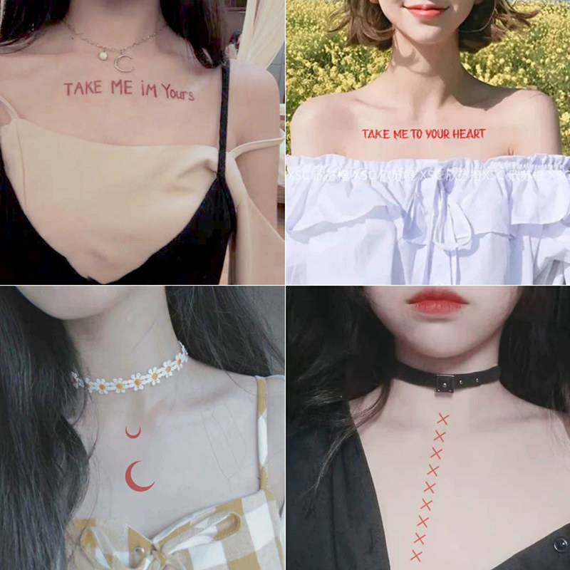 Tattoo Sticker Waterproof Female Persistent Tennis Red style Soft girl Sexy neck emulation Ins fresher chest with body stickers