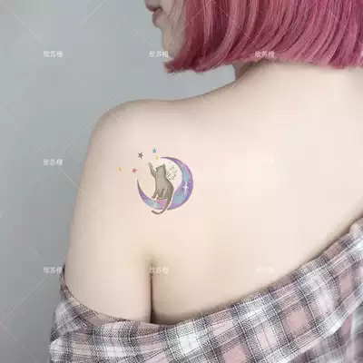 Su Orange Girl tattoo sticker color clavicle shoulder moon cat Yuanfeng tattoo sticker waterproof female durable