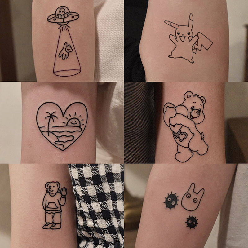 Tattoo sticker waterproof persistent ins black and white small pattern emulation arm ankle personality cute Korean cartoon line