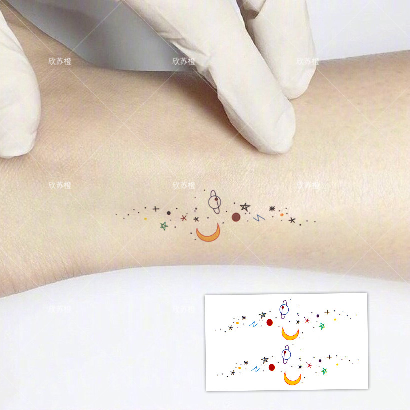 Xin Su orange tattoo stickers fresh star moon art ankle simple Hyuna wind wrist waterproof long-lasting stickers