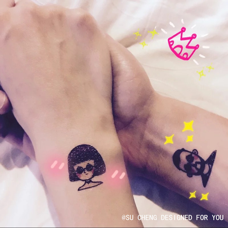 Xinsu Orange couple tattoo stickers waterproof lasting men and women lasting Korean children's simulation cartoon fresh small pattern