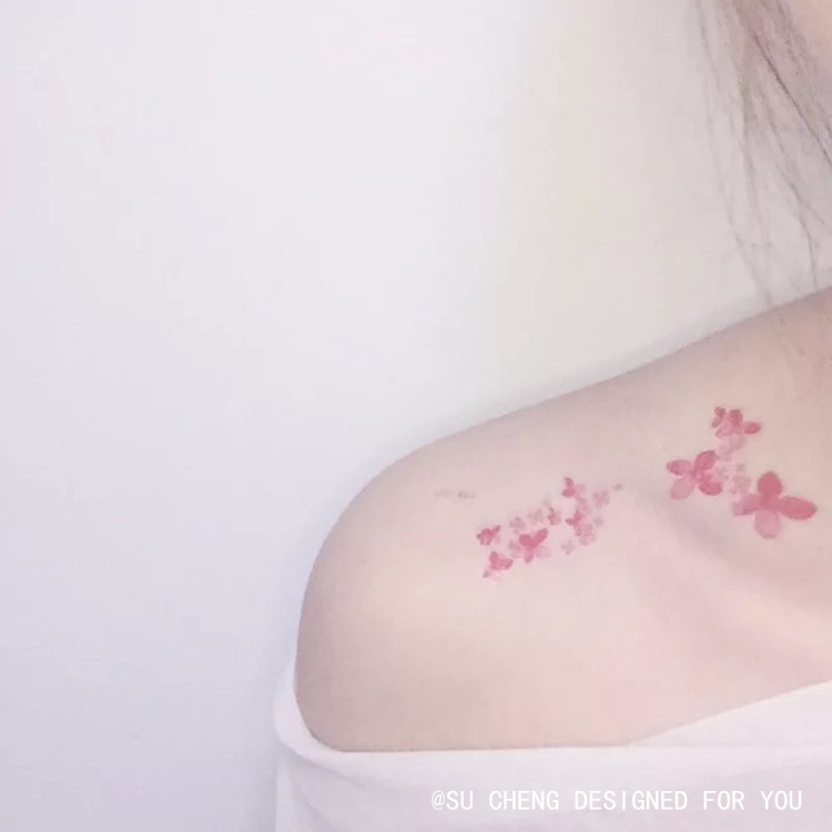 Xinsu orange tattoo stickers waterproof female long-lasting Korean pink petals small fresh collarbone sexy chest simulation cherry blossoms