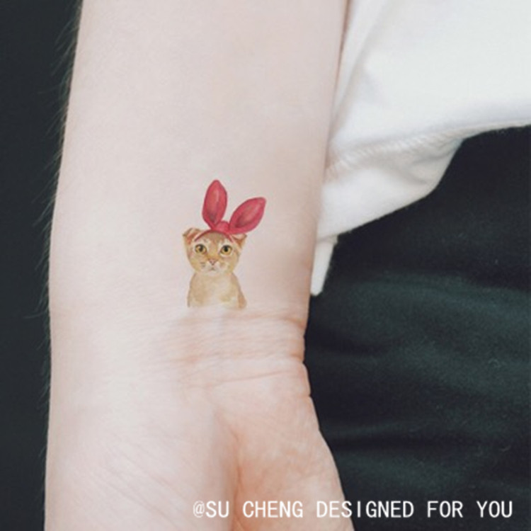 Xin Su Orange] tattoo stickers waterproof female long-lasting simulation Korean original bow cat fresh female ankle collarbone