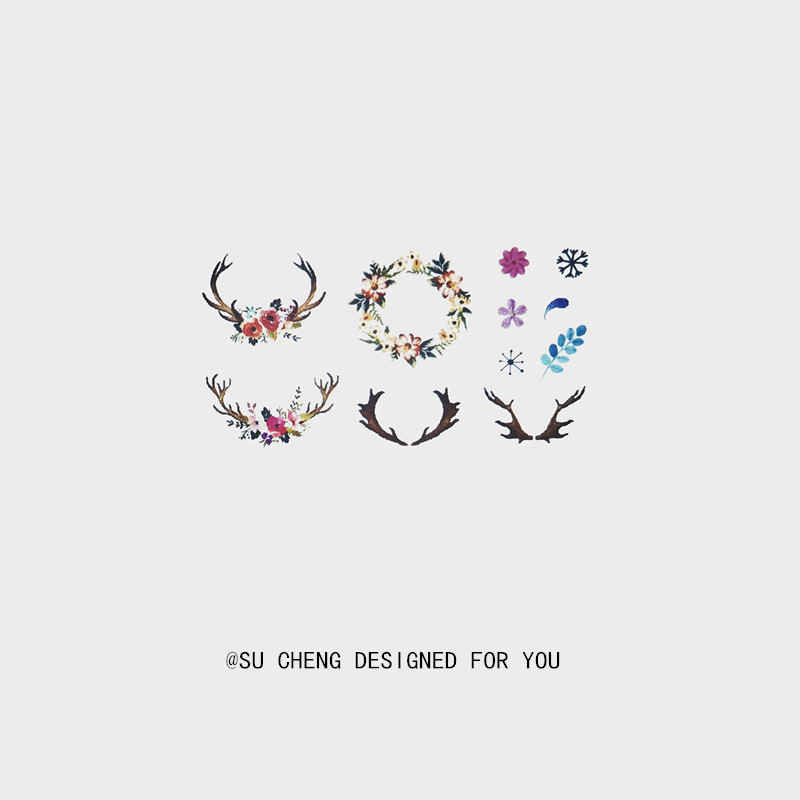 Xinsu orange tattoo stickers waterproof female long-lasting Korean wreath plant cute antlers creative small fresh sexy girl
