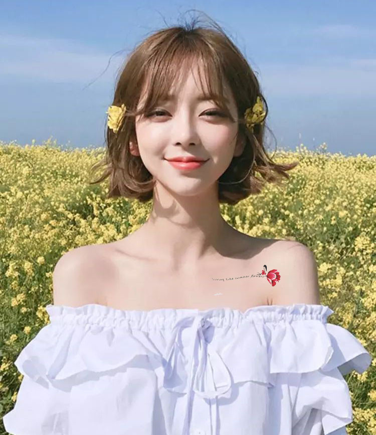 Xinsu orange tattoo stickers waterproof female long-lasting English collarbone flower plant sexy Korean small fresh natural girl