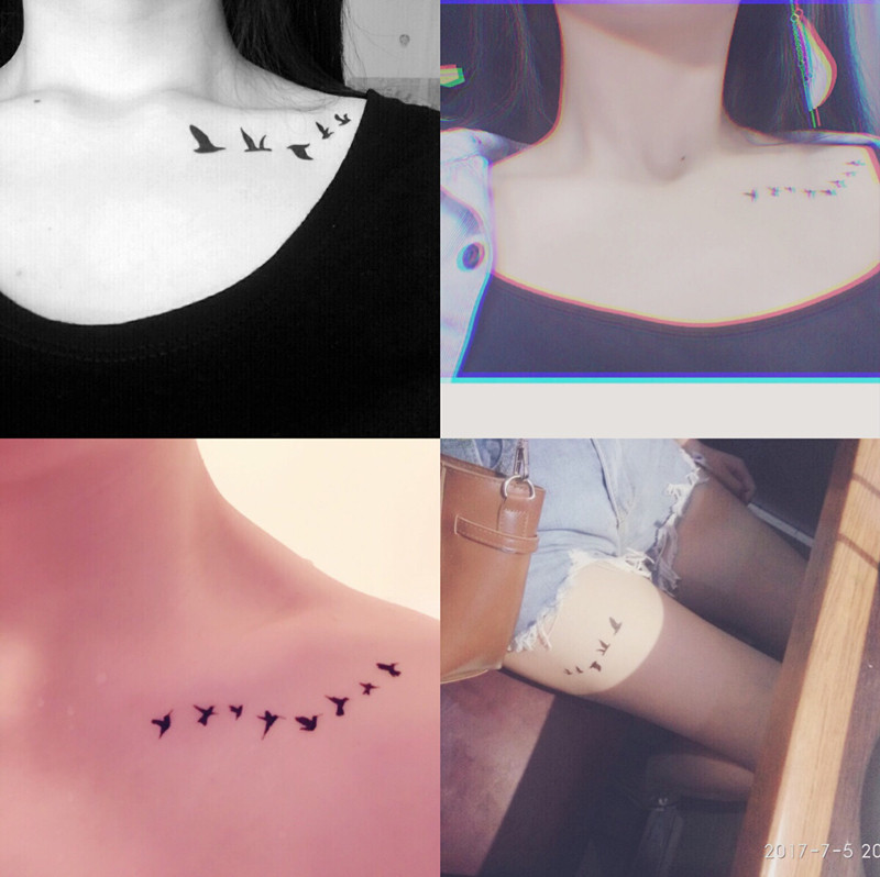 Xin Su Orange couple clavicle swallow tattoo stickers Waterproof men and women sweat bird simulation fresh black and white simple