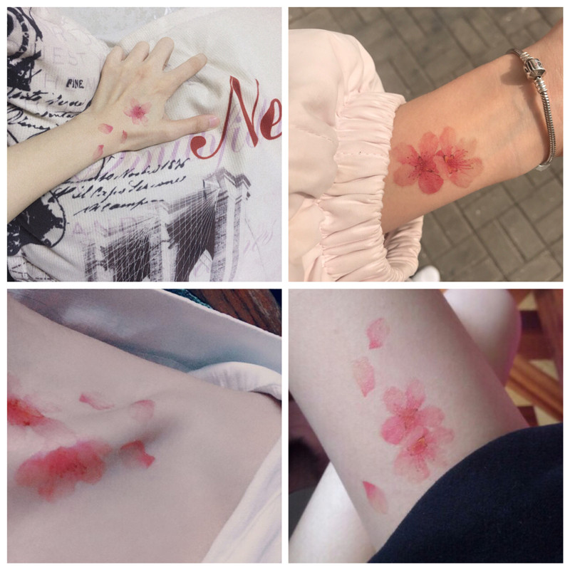 Hinsu Orange Cherry Blossom Tattoo Sticker Waterproof Fairy Persistent Sensation Peach Blossom Flowers Ancient Wind Fresh Art Prostitute Collarbone Wrist