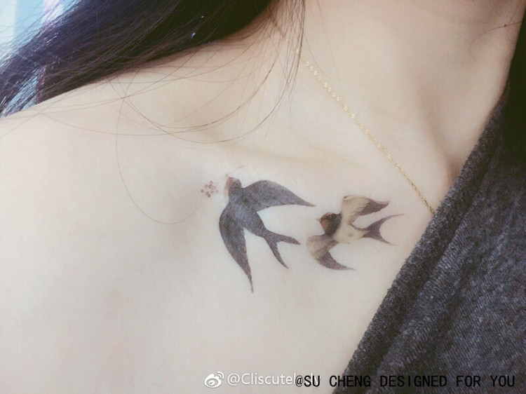 Su Cheng] tattoo stickers waterproof female long-lasting swallow bird creative Korean small fresh female collarbone chest sexy ancient style