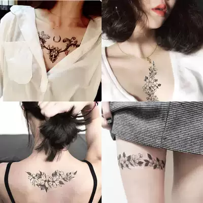 Tattoo dark dark waterproof female vegetarian flower lasting chest realistic simulation big pattern black sexy clavicle chest