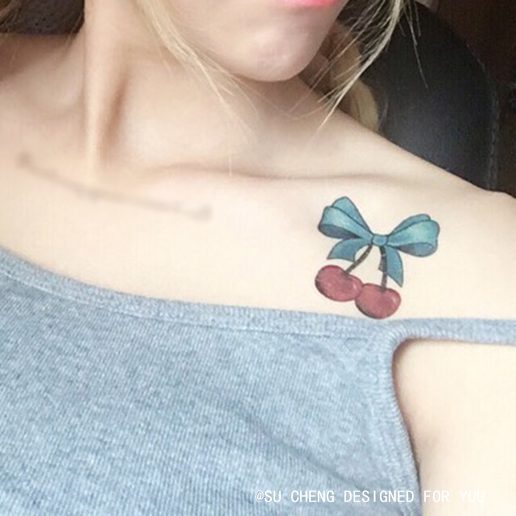 Xinsu Orange tattoo with waterproof lady lasting cherry bow of Korea cute literature and art