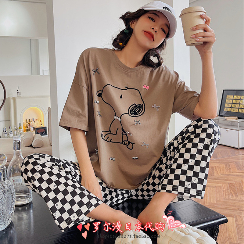 Soft HoneyHome Residence Suit Spring Summer New Short Sleeve Loose Casual Cute Cartoon Pyjamas Woman