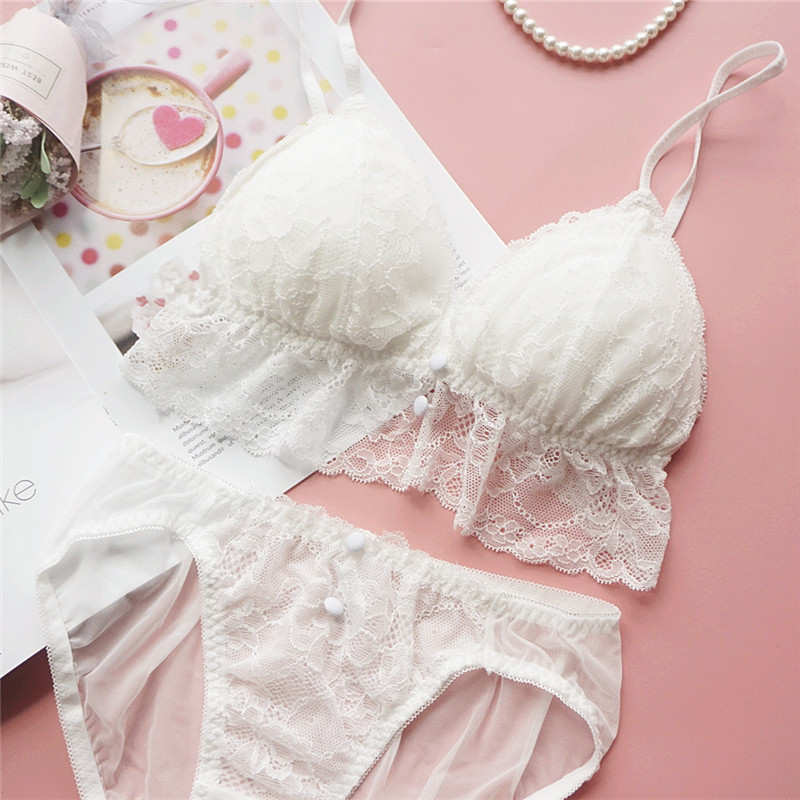 Sweet time French all - lace sexy fine tape without steel ring bra set thin cup girl underwear