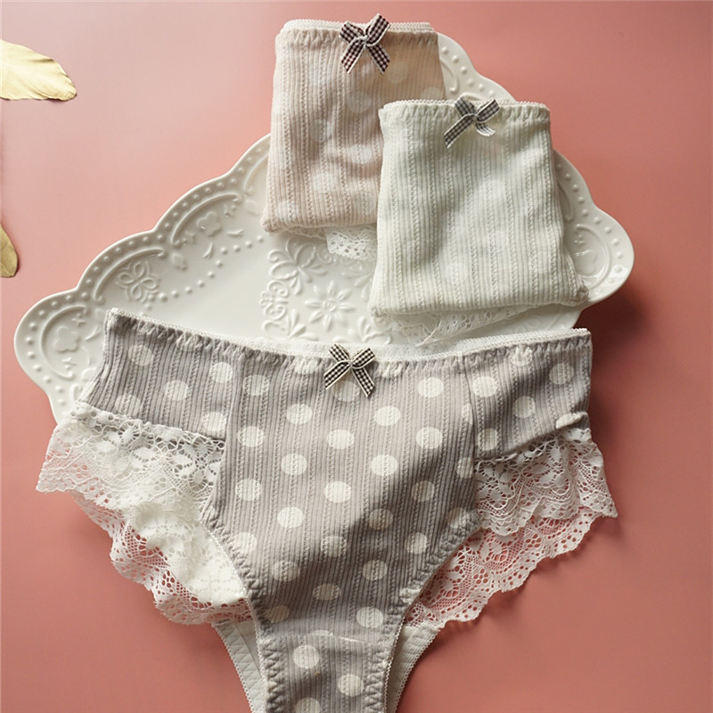 Sweet Time Day Ensemble Sweet Girl Thread Cotton Comfort Pants Cute Wave Dot Low Waist Lace Sexy Triangle Pants