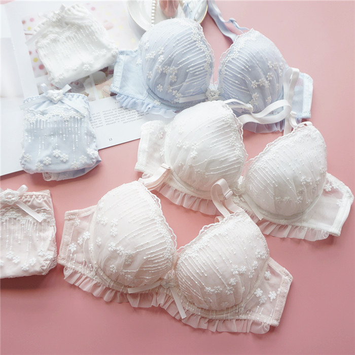 Sweet Beauty Day Ensemble Teen Lingerie Suit Slim Cup Embroidered Large Steel Ring Light Cup Poly Lingerie Underwear Suit Cute