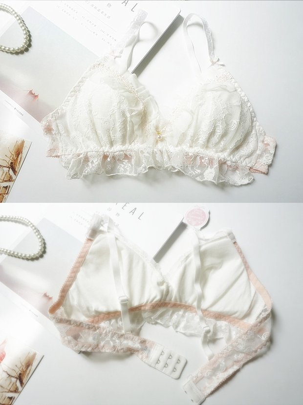 Cô gái Nhật Bản Kích thước lớn Đồ lót ngủ Cốc mỏng Không có Vòng thép Ren Trắng Thoải mái Dễ thương Sexy Bra Set đồ lót calvin klein nữ chính hãng