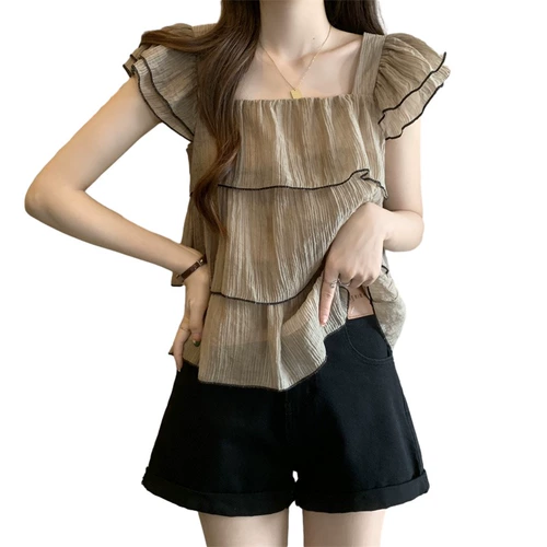 Летняя дизайнерская шифоновая летняя одежда для отдыха, большой размер, французский стиль, короткий рукав