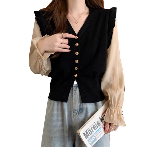 Осенний трикотажный кардиган, комплект, лонгслив, большой размер, рукава фонарики