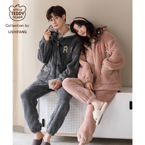 Teddy World couple pajamas autumn and winter coral velvet womens thick warm home clothing mens suit winter flannel