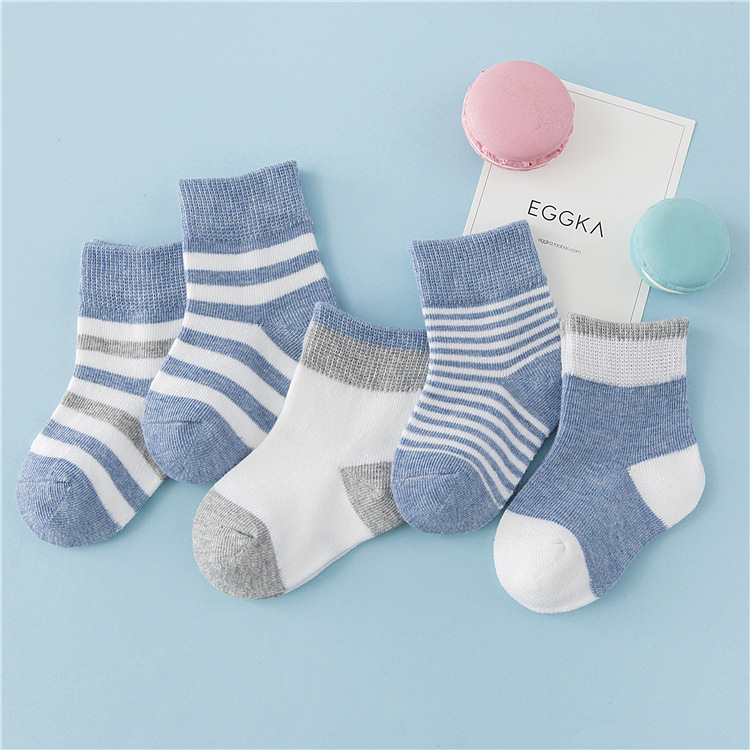 Children's socks autumn and winter pure striped children's socks boys and girls spring and autumn cotton baby socks mid-tube baby cotton socks
