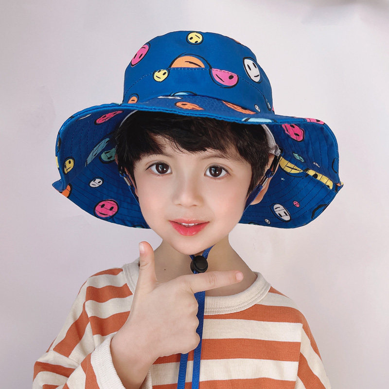 Spring children's sun hat for boys and girls thin big brim sunscreen fisherman hat adjustable Korean baby hat summer