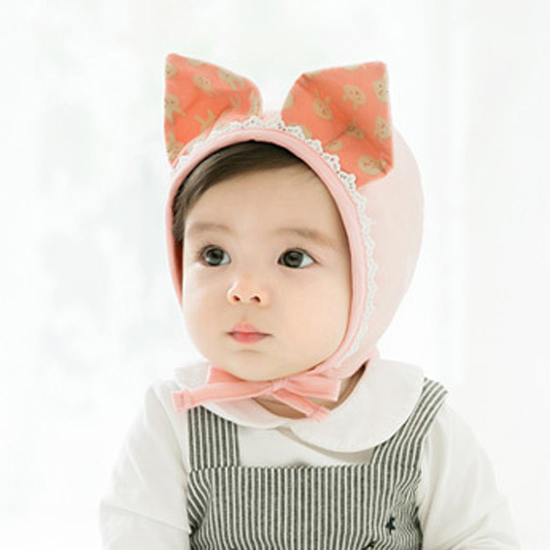 Spring and Autumn Baby Hat Girls Baby Hat Infant Thin Section Cotton Princess Earmuffs Korean Edition Cute Autumn