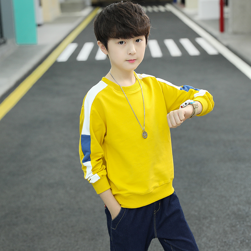 Boys' Pure Cotton Long-Sleeved T-Shirt, Medium and Large Children's Spring and Autumn T-Shirt, Base Layer Shirt, Children's Autumn Sweatshirt, Boys' Casual Top