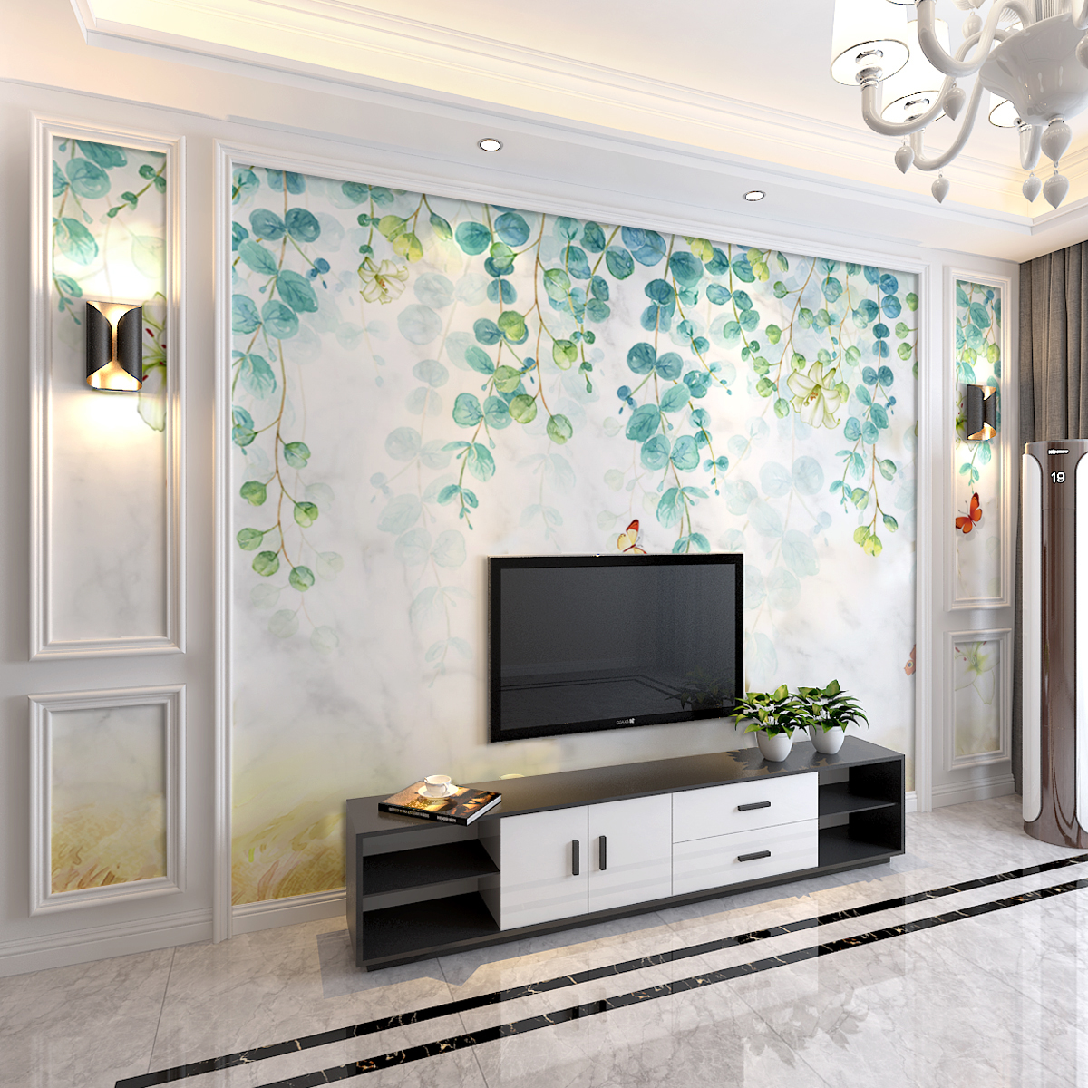 Nordic Wind TV Background Wall Wallpaper Light Extravagant Wall Cloth Minimalist Wallbe atmospheric frescoes Living room leaves Film and TV wallpaper