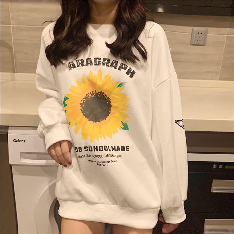 VK旗艦店 韓國風向日葵印花寬鬆慵懶風長袖上衣