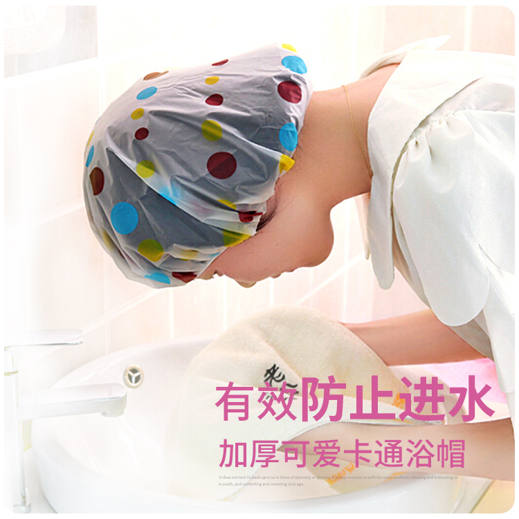 Shower cap female waterproof shower headgear double thickened cute kitchen hat Anti-fume bath adult shower hair cap