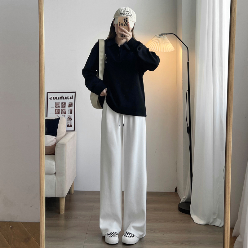White Wide-Leg Pants for Women, Spring 2026, Petite, High-Waisted, Casual, Loose, Drapey, Fall/Winter Style, Floor-Length Straight Pants White Wide-Leg Pants for Women, Spring 2026, Petite, High-Waisted, Casual, Loose, Drapey, Fall/Winter Style, Floor-Length Straight Pants